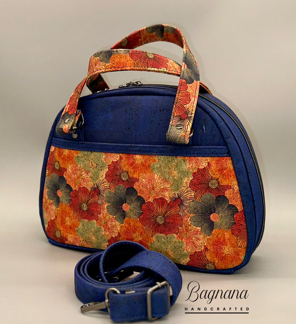Indigo Bloom Cork Bowler Bag
