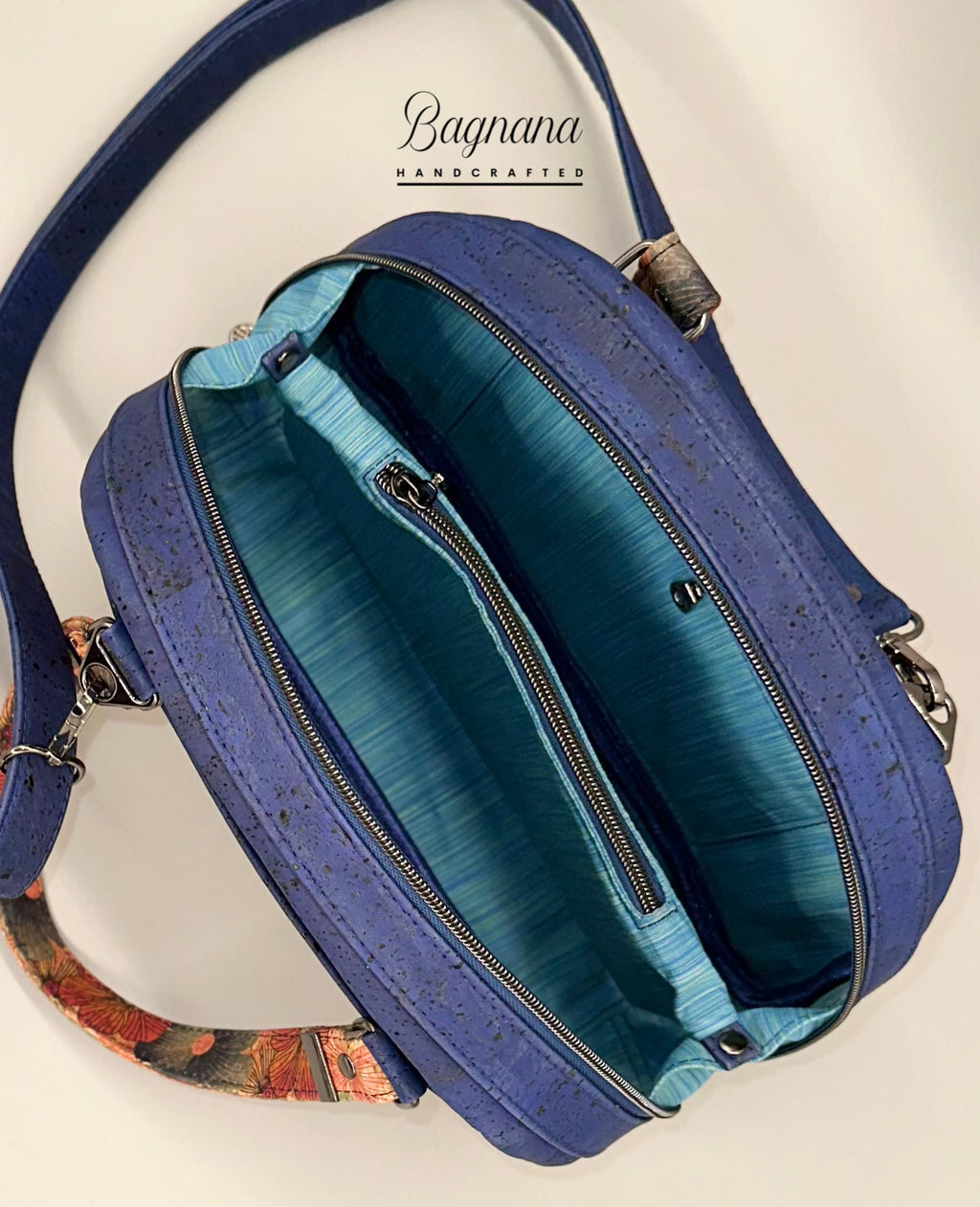 Indigo Bloom Cork Bowler Bag