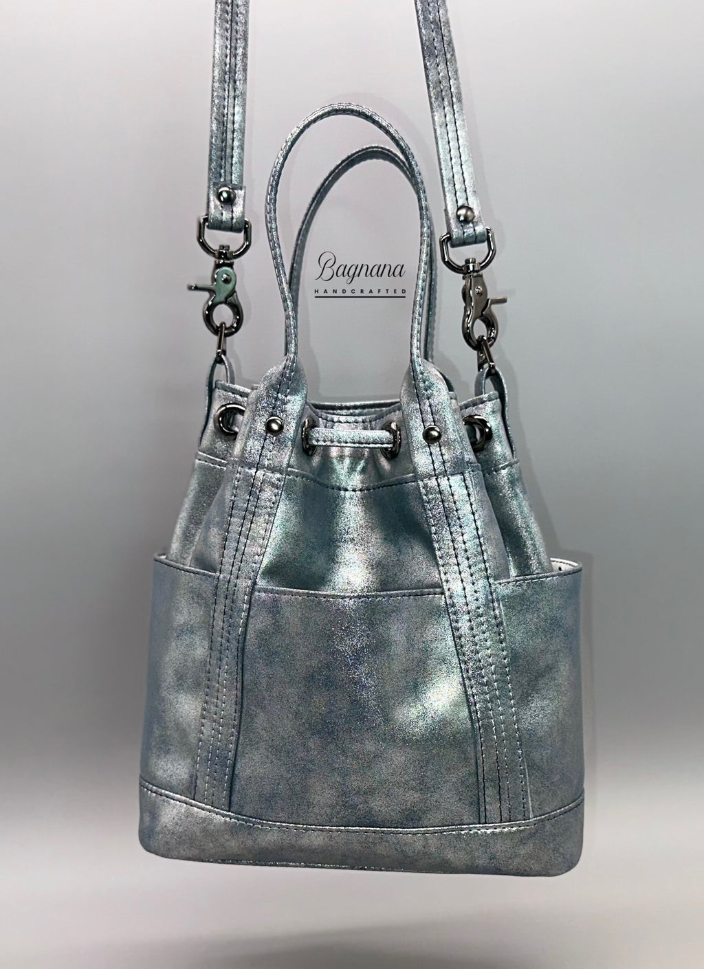 The Distressed Gray Shimmer Bucket Bag