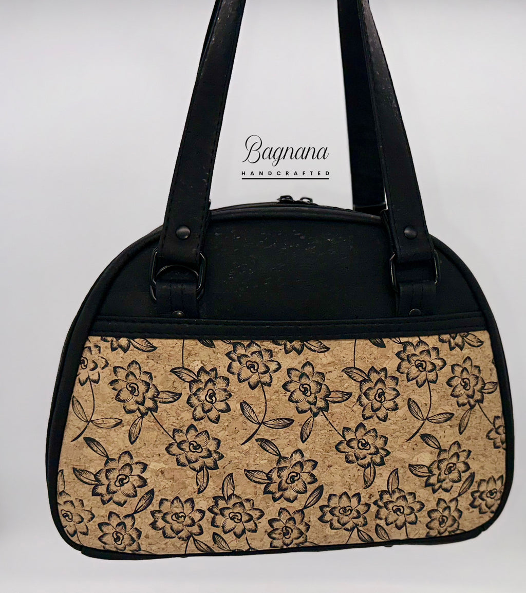 Black & Natural Cork Bowler Bag