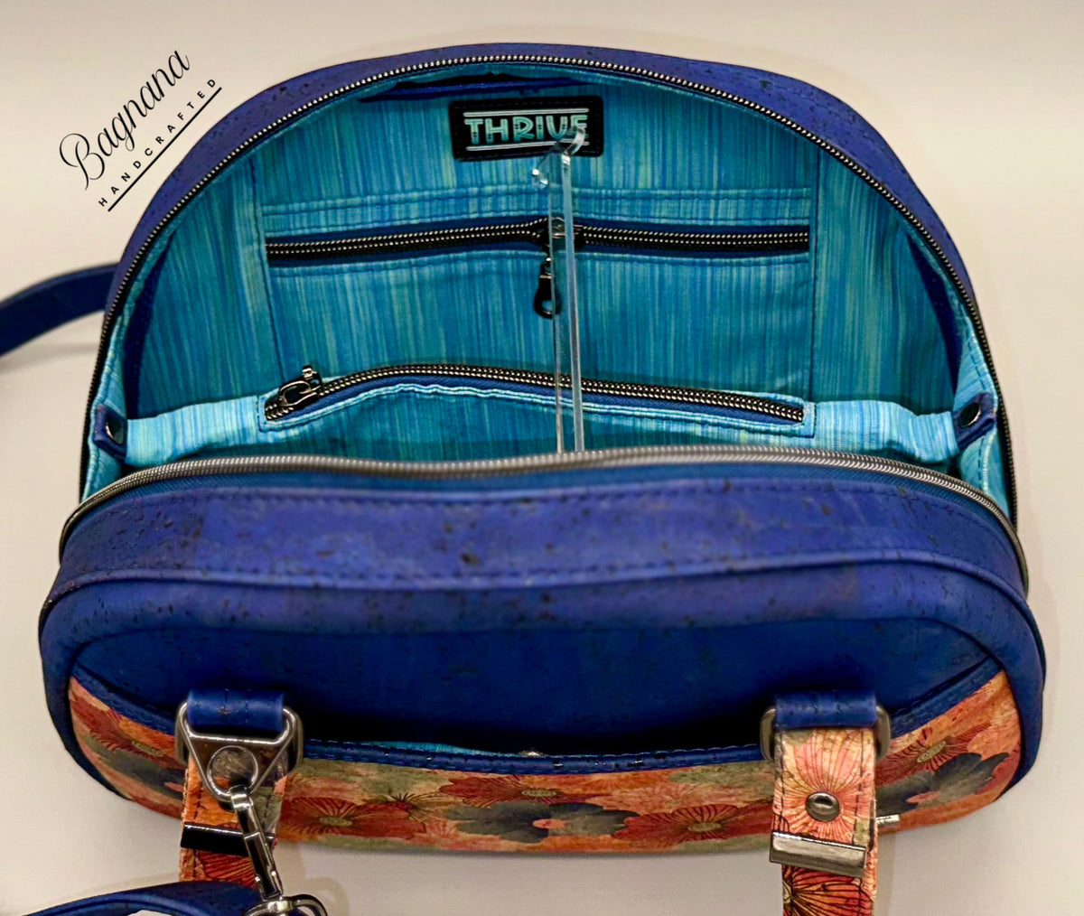 Indigo Bloom Cork Bowler Bag