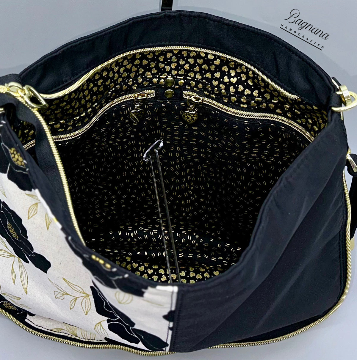 Hearts of Gold Hobo - Expandable Shoulder Bag