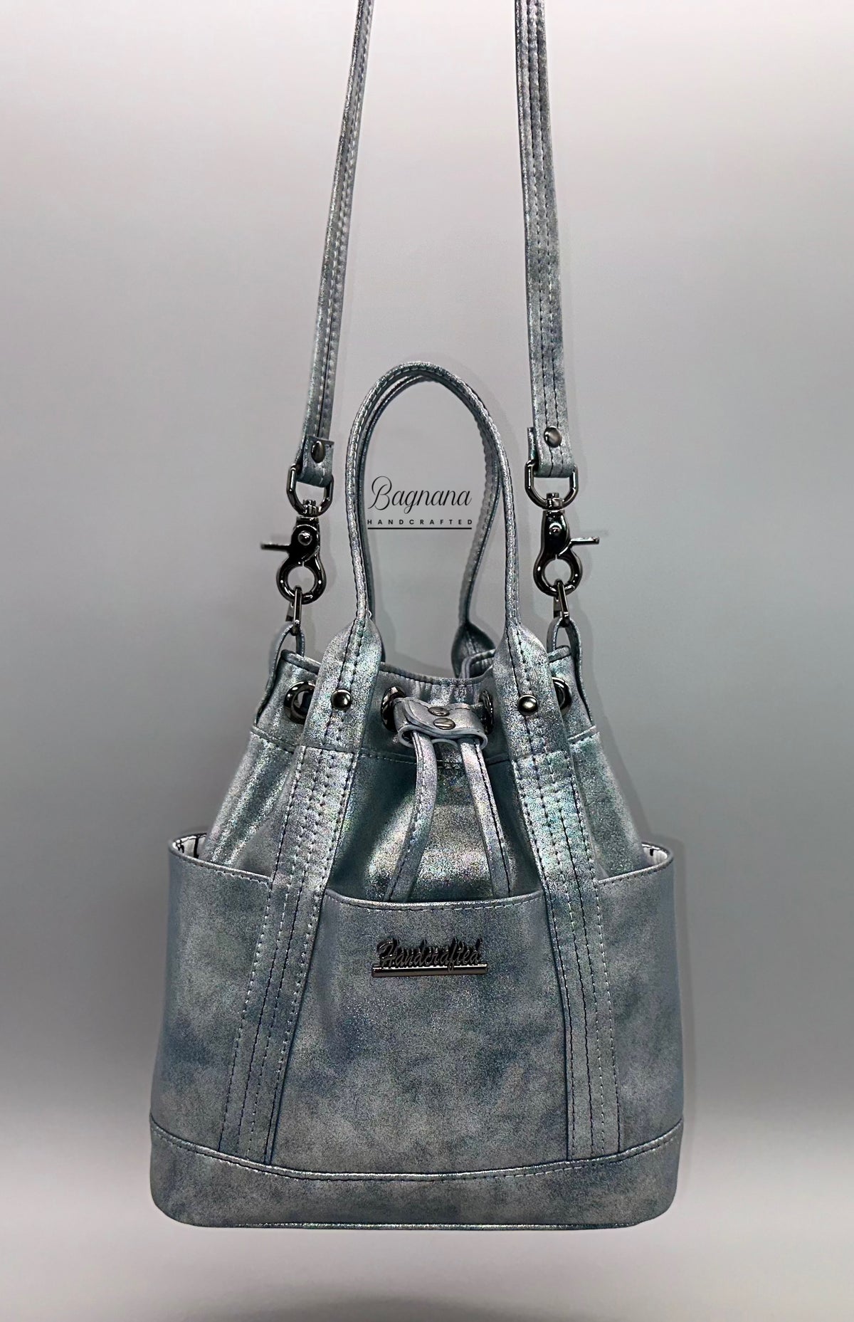 The Distressed Gray Shimmer Bucket Bag