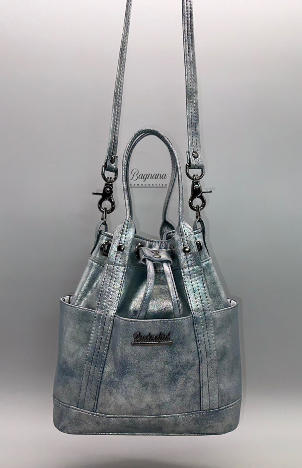 The Distressed Gray Shimmer Bucket Bag