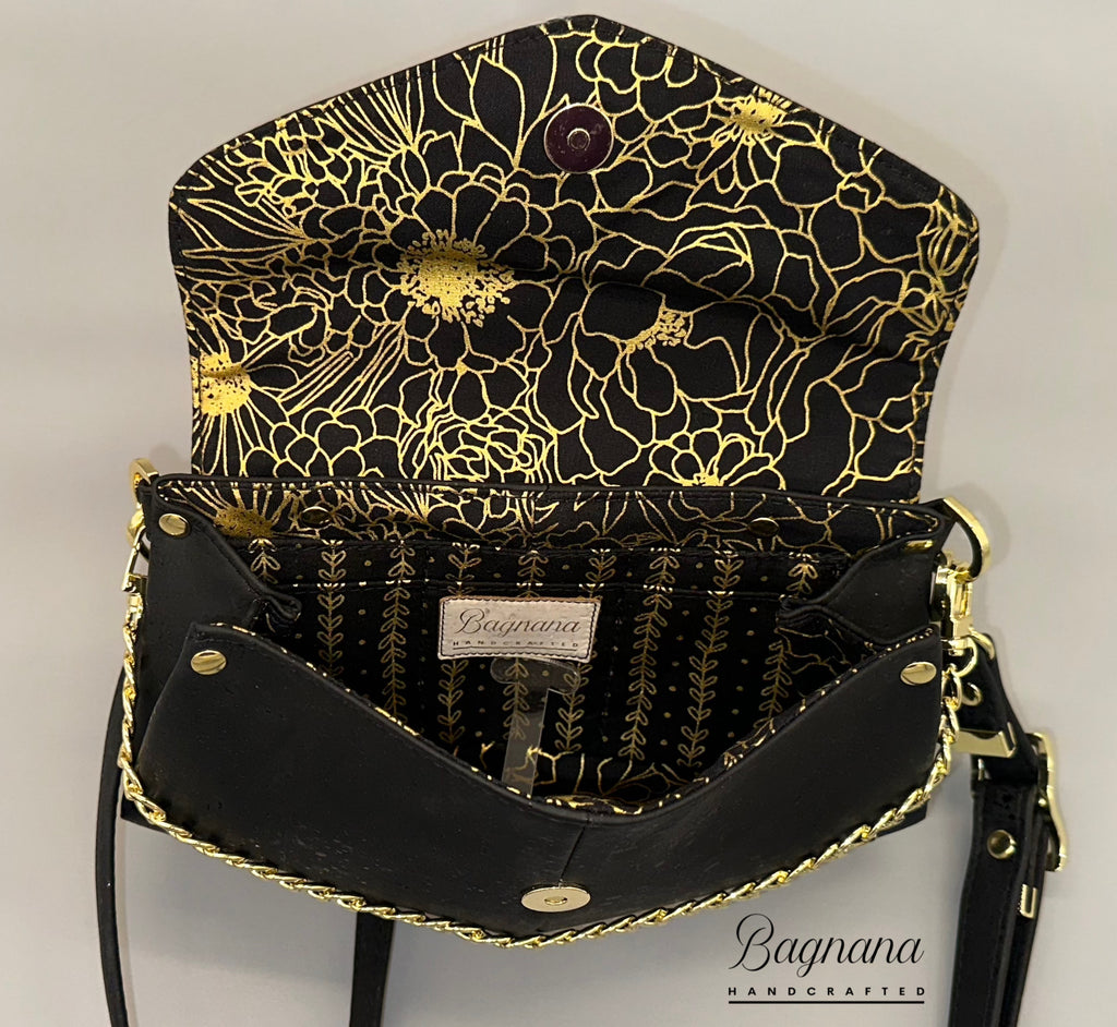 Crossbody Cork Clutch - Black with Gold Flecks