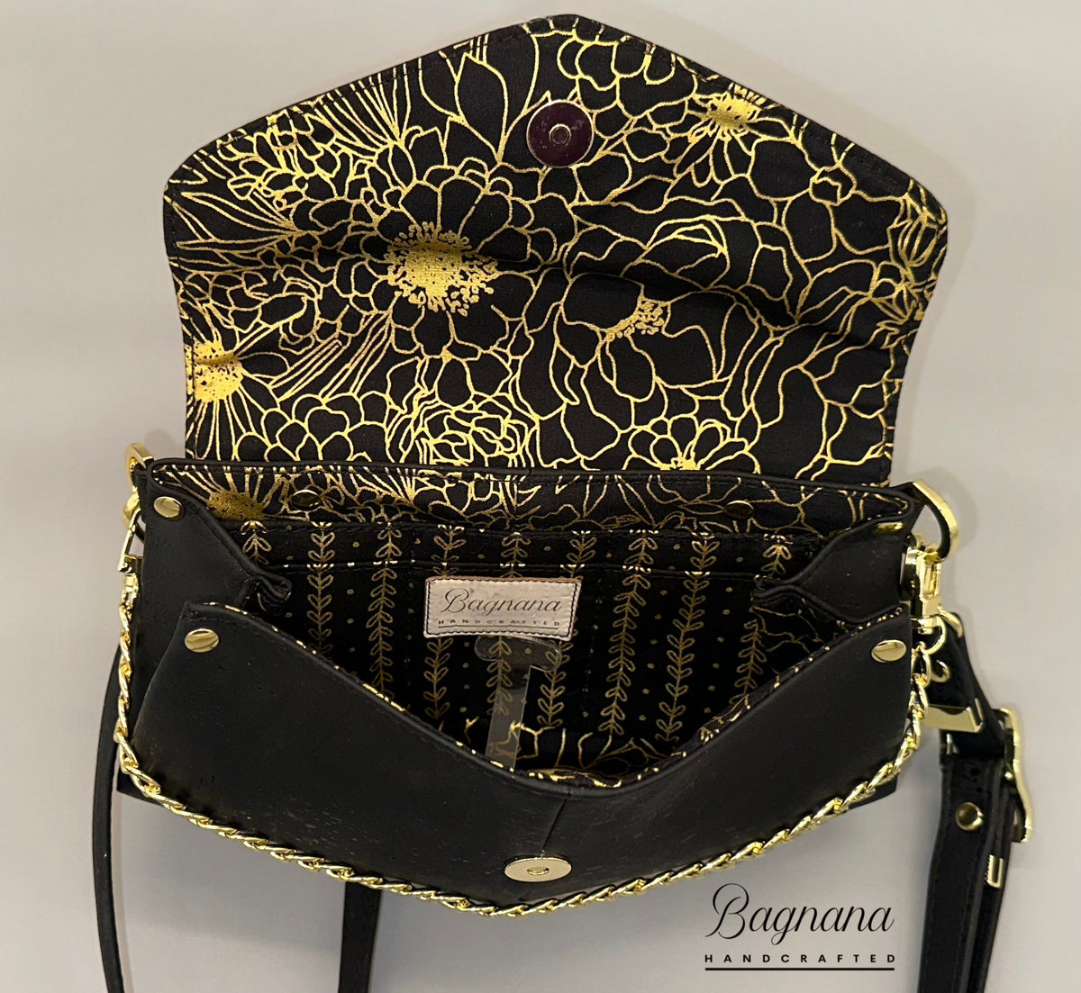 Crossbody Cork Clutch - Black with Gold Flecks