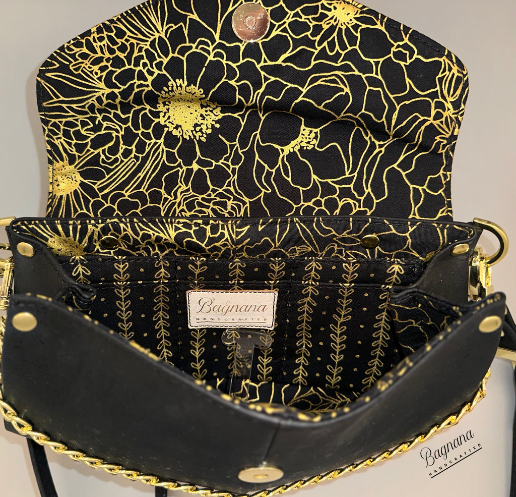 Crossbody Cork Clutch - Black with Gold Flecks