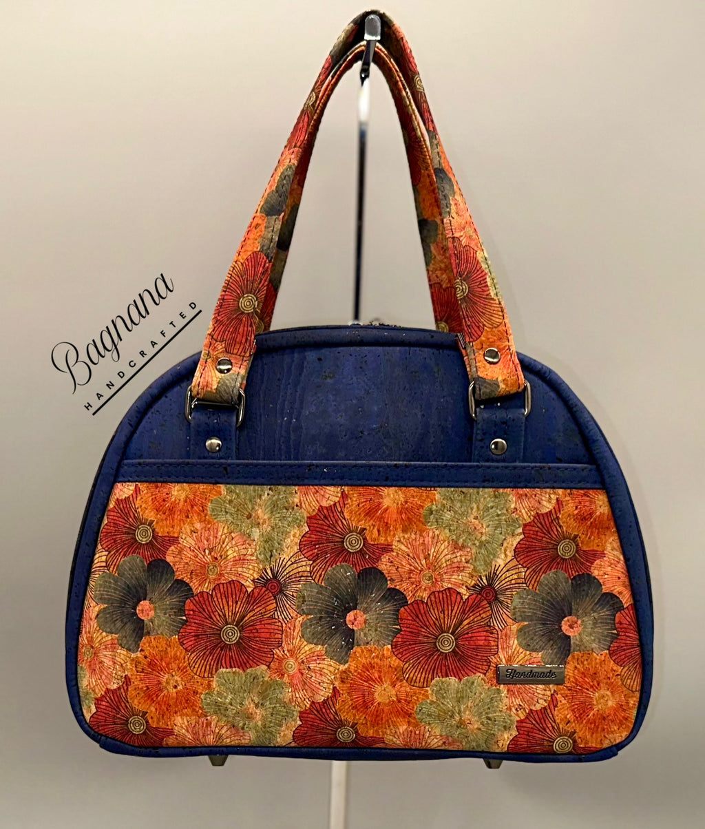 Indigo Bloom Cork Bowler Bag