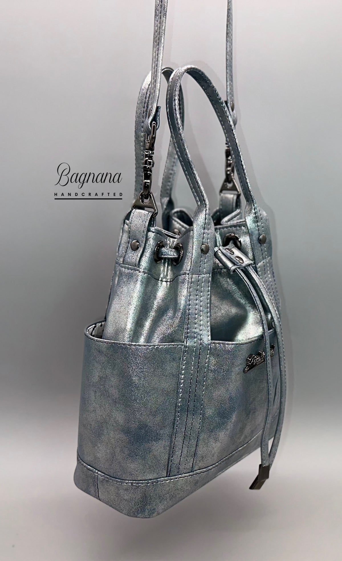 The Distressed Gray Shimmer Bucket Bag