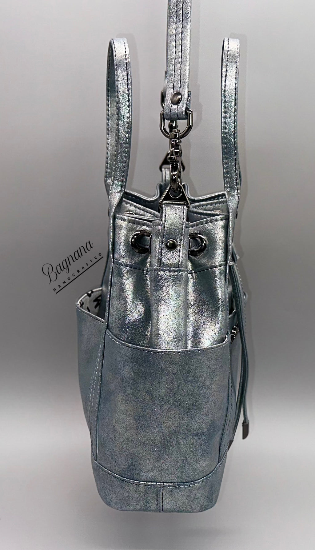 The Distressed Gray Shimmer Bucket Bag