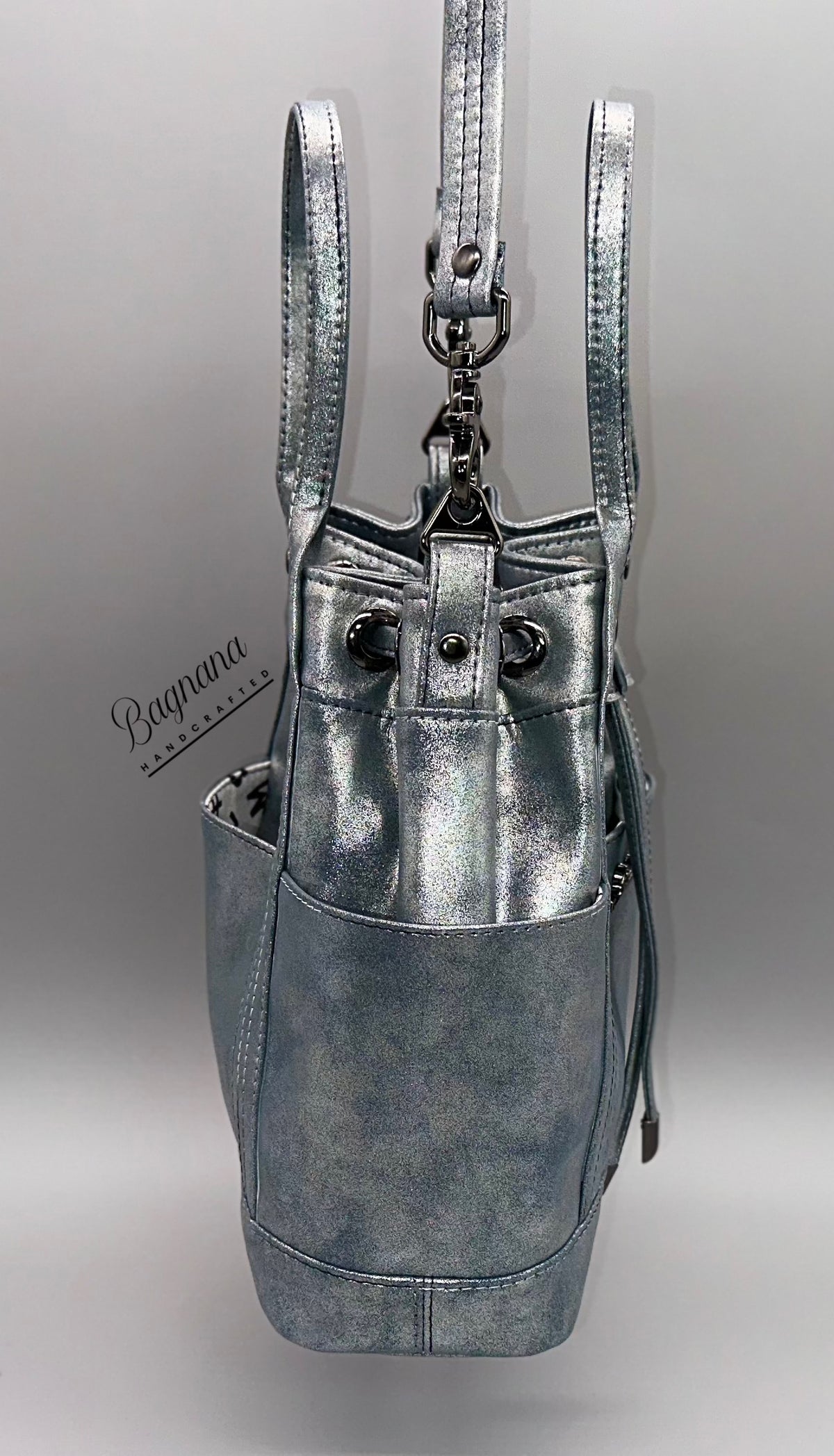 The Distressed Gray Shimmer Bucket Bag