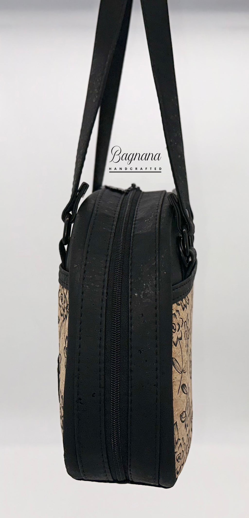 Black & Natural Cork Bowler Bag