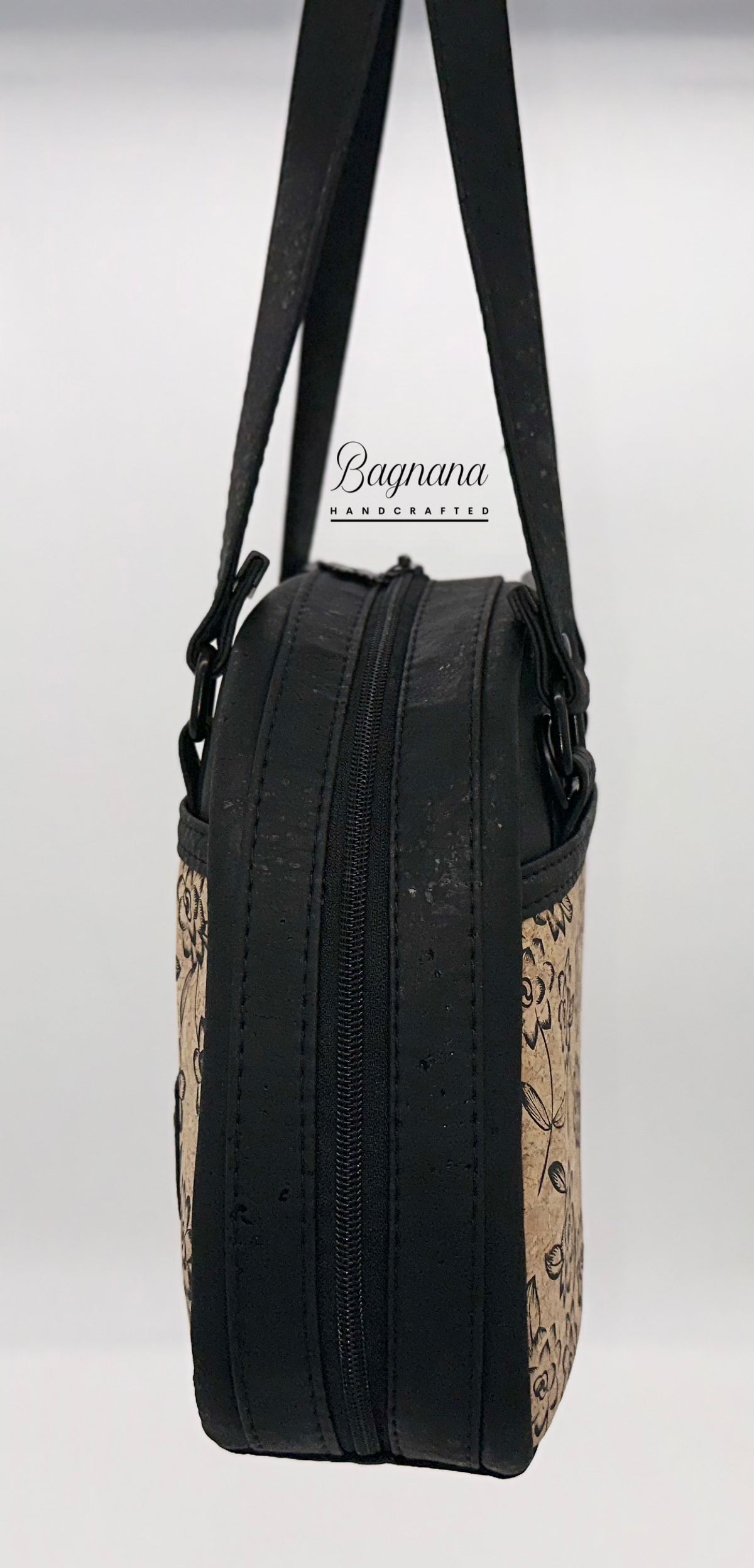 Black & Natural Cork Bowler Bag