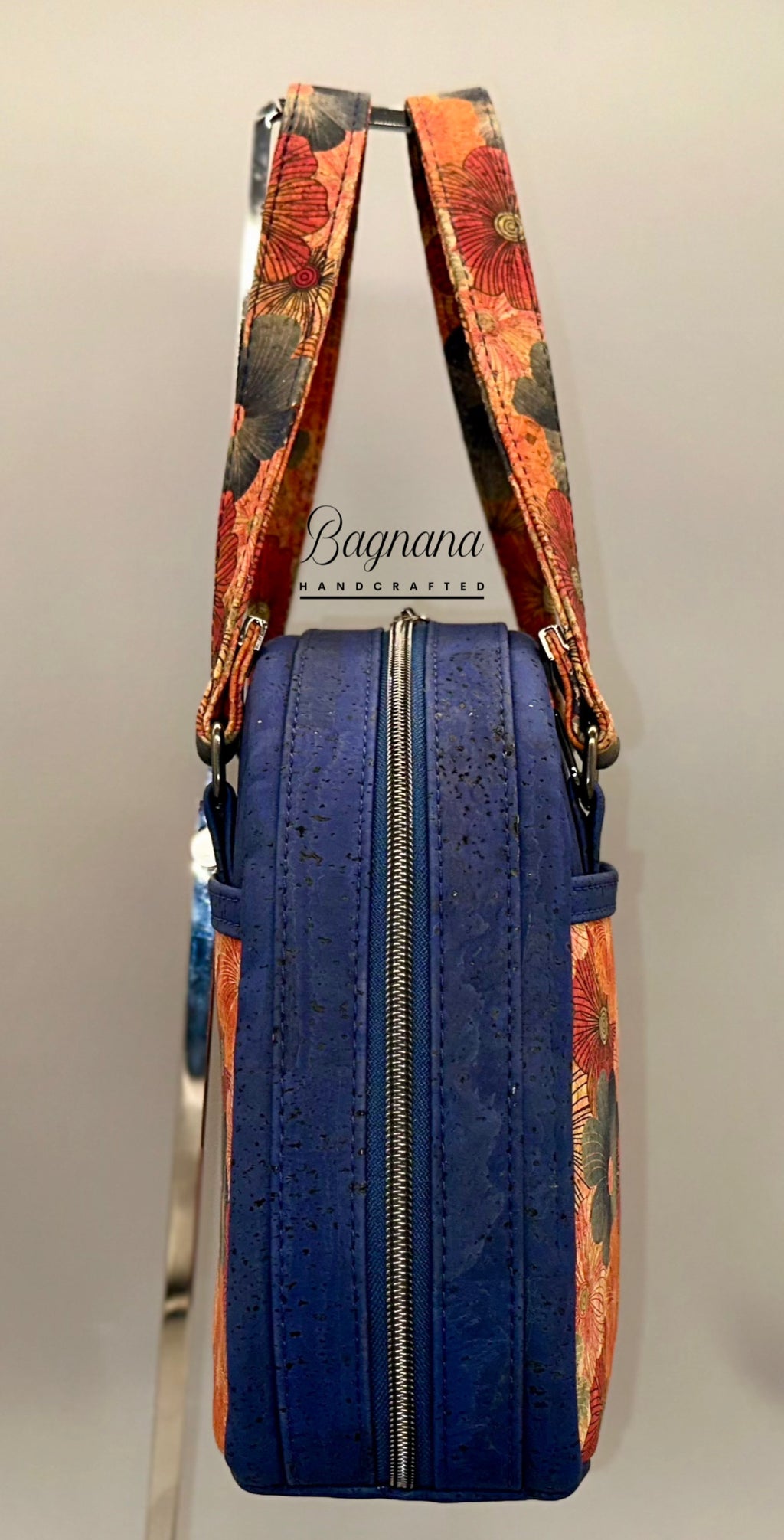 Indigo Bloom Cork Bowler Bag
