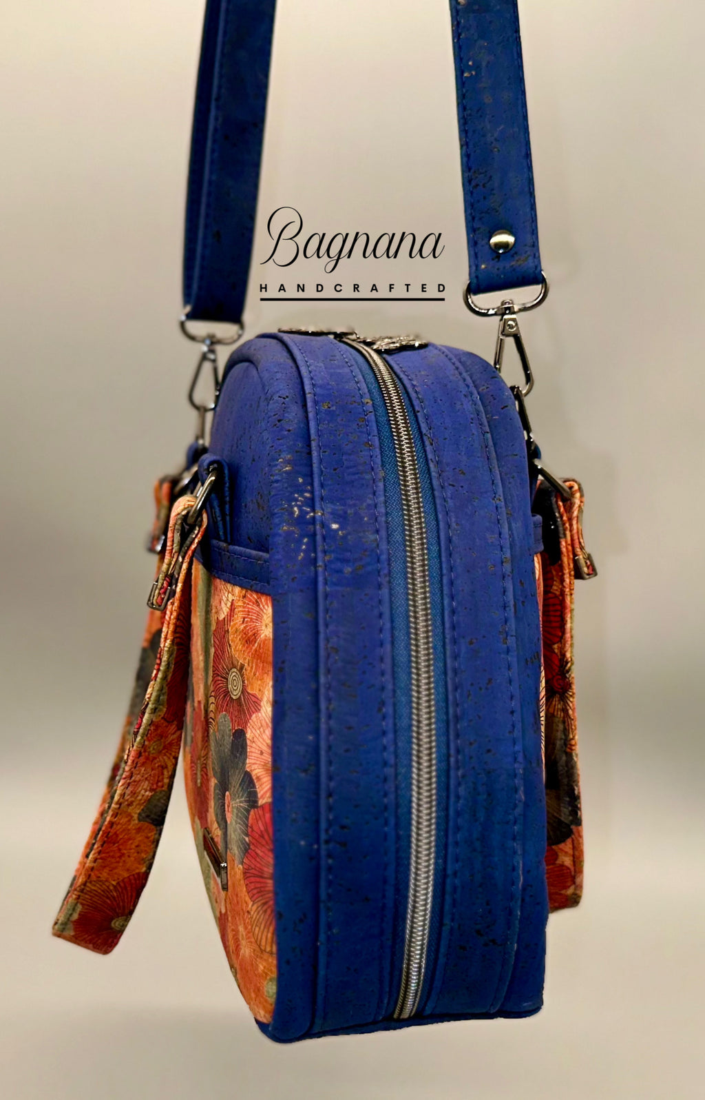 Indigo Bloom Cork Bowler Bag