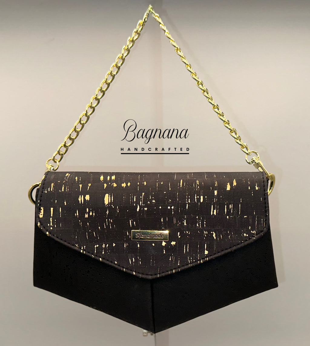 Crossbody Cork Clutch - Black with Gold Flecks