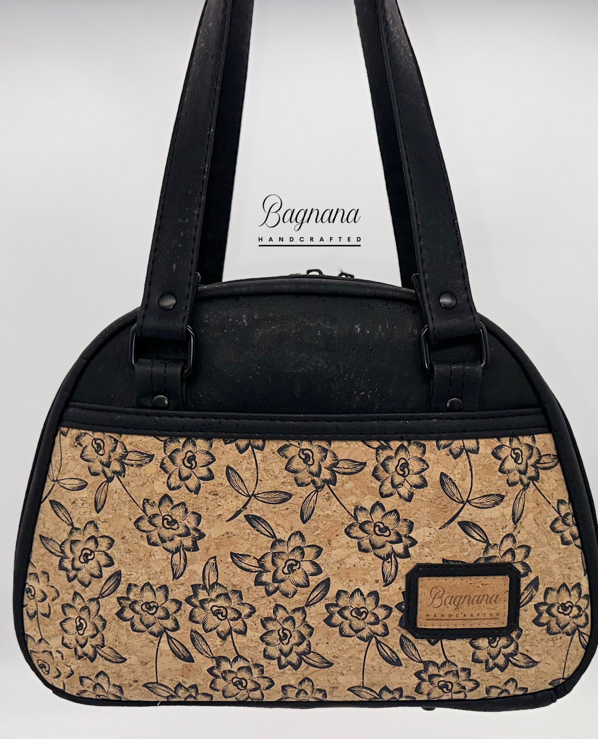 Black & Natural Cork Bowler Bag