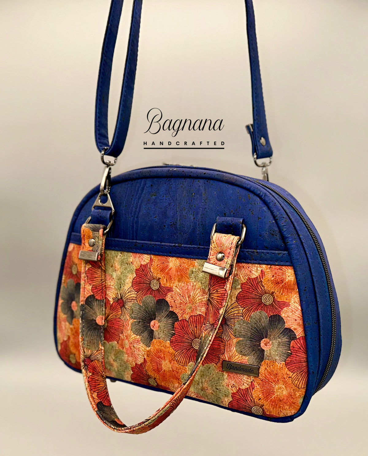 Indigo Bloom Cork Bowler Bag