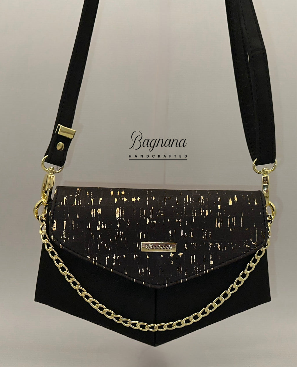 Crossbody Cork Clutch - Black with Gold Flecks