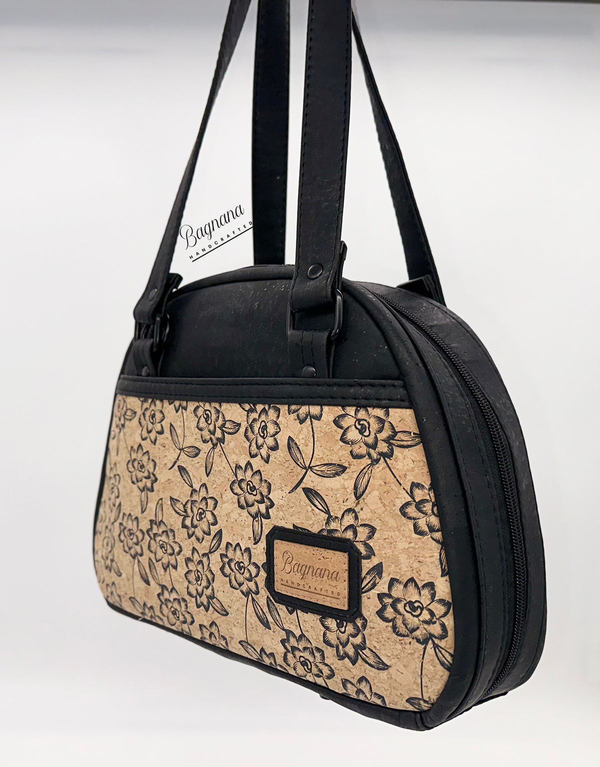 Black & Natural Cork Bowler Bag
