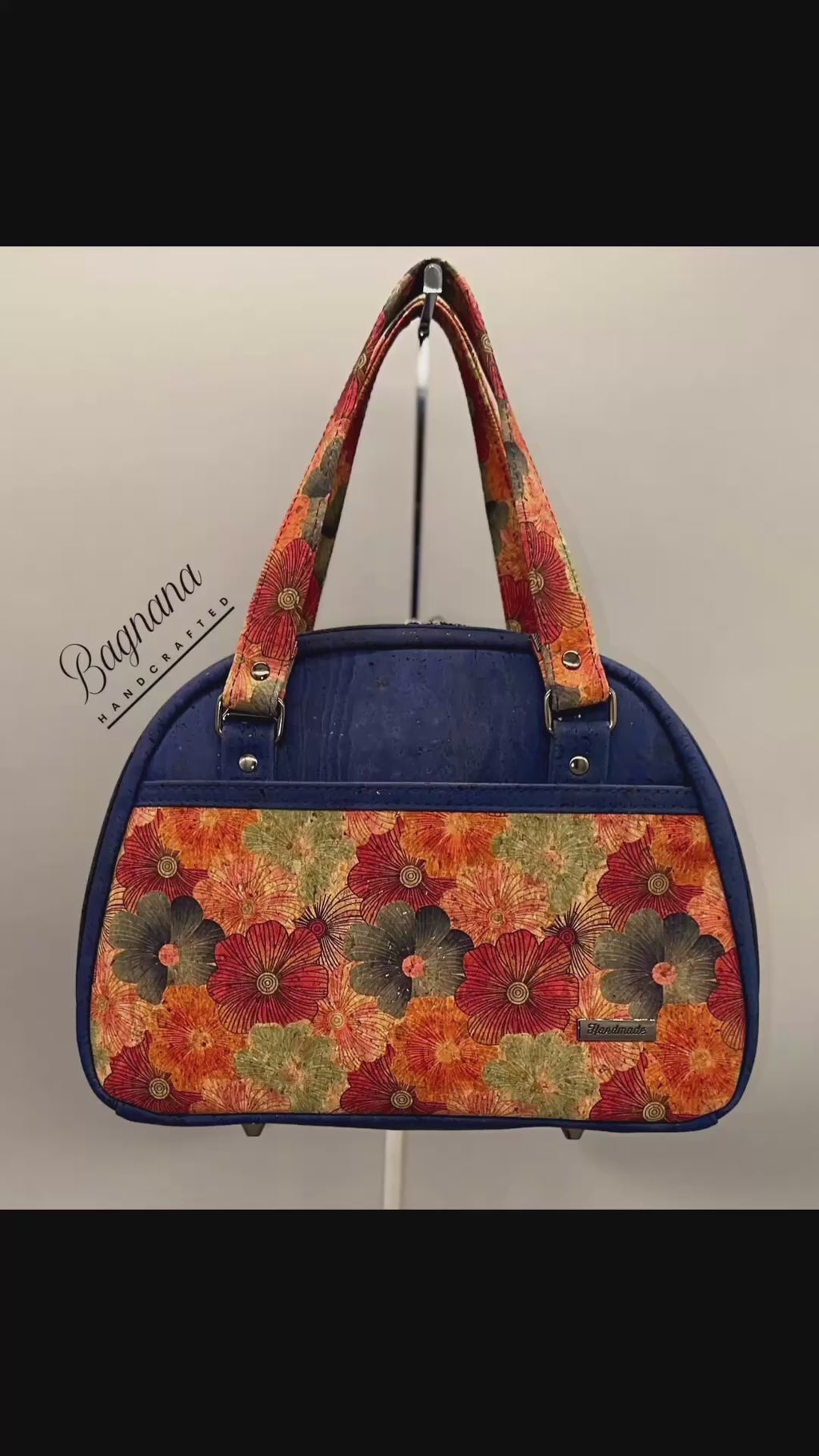 Indigo Bloom Cork Bowler Bag