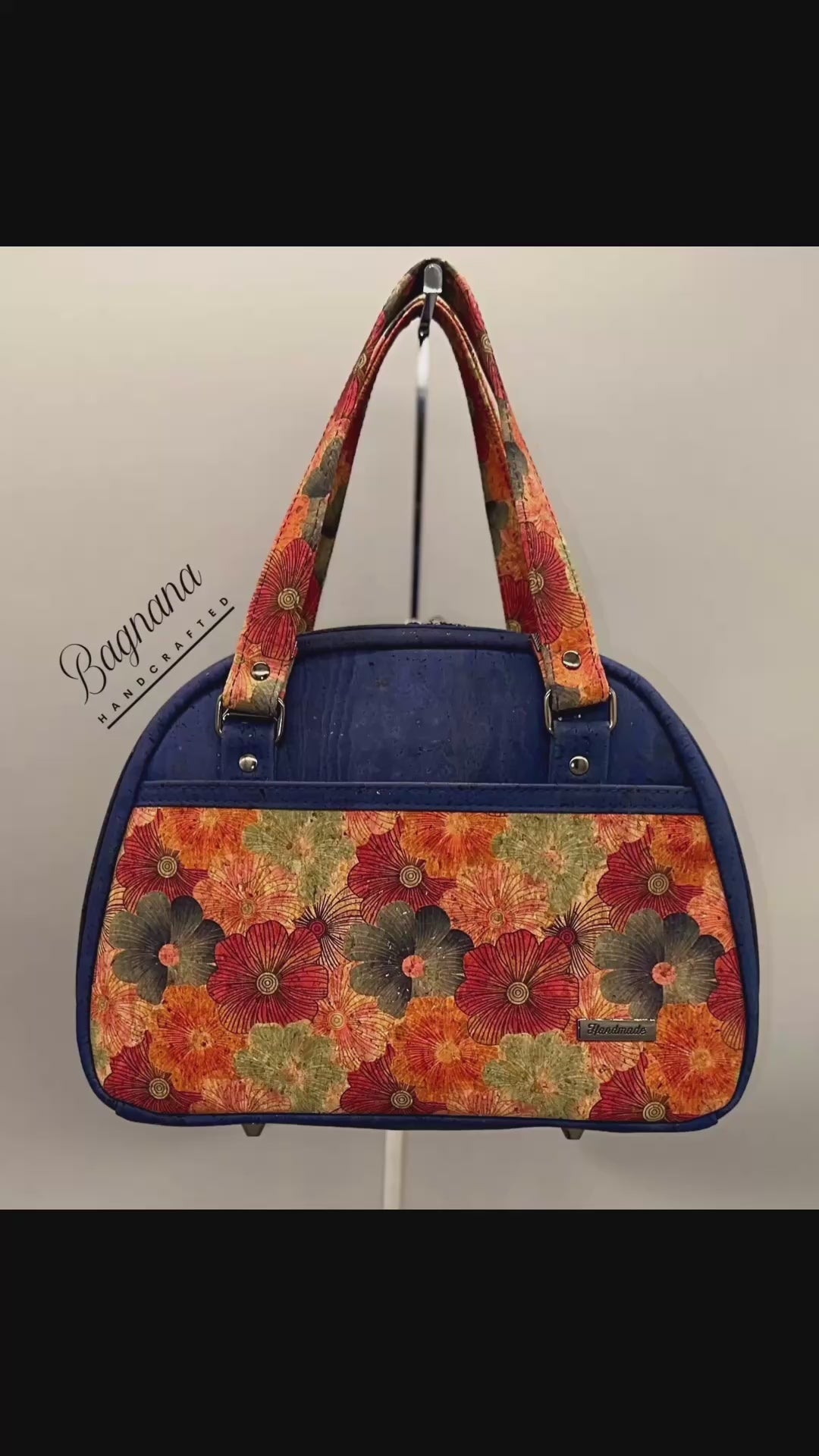 Indigo Bloom Cork Bowler Bag